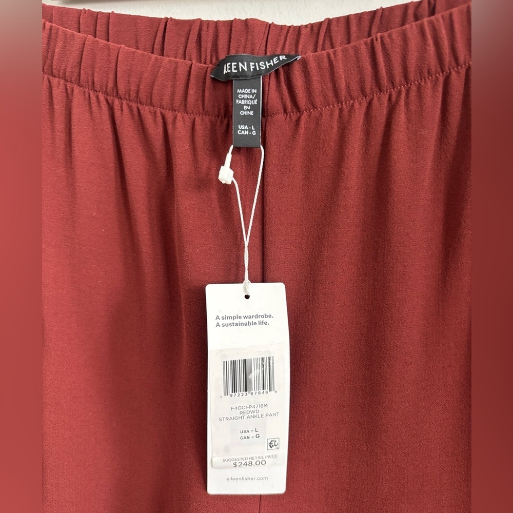NWT Eileen Fisher silk georgette crepe straight pants large Redwood - Picture 4 of 8